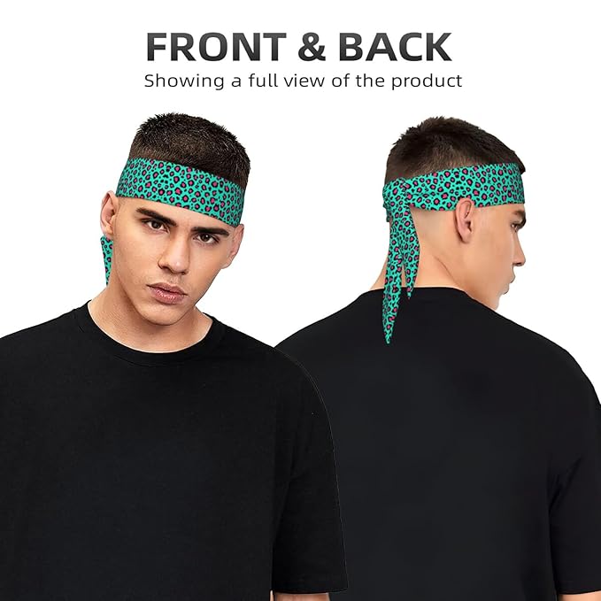 Boys Girls Sports Sweat Band, Boho Style Elastic Head Ribbon for Running Fitness Spa, Beauty Skinny Cheetah Turquoise Mint Green Leopard Print Headwear Hand Decor