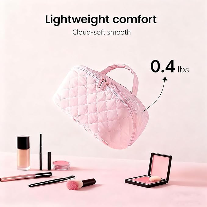 Petition Makeup Bag for Woman, Festivalment Makeup Bag, Wide Open Lay-Flat Water-Resistant Cosmetic Case, Puffy Padded Organizer for Toiletries & Brushes Large Capacity with Compartments