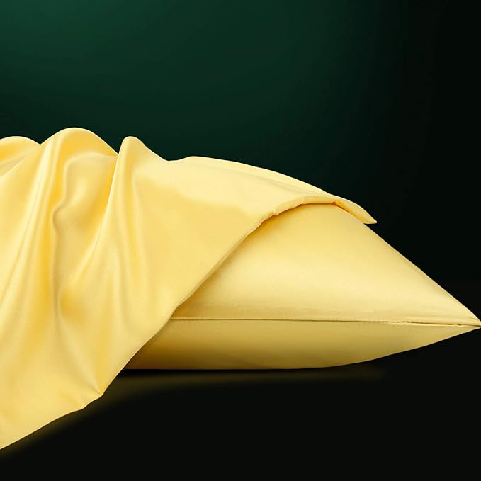 NTBAY Zippered Satin Pillow Cases for Hair and Skin, Luxury Standard Hidden Zipper Pillowcases Set of 2, 20x26 Inches, Yellow