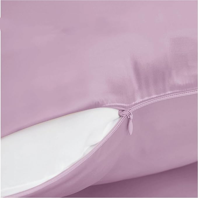 100% Mulberry Silk Pillowcase for Hair and Skin Made in USA, Pure 22 Momme Silk, Acne Pillowcase with Zipper, Hypoallergenic, Cooling, Anti Wrinkle, 1 Pc 20"x26" (Standard, Purple)