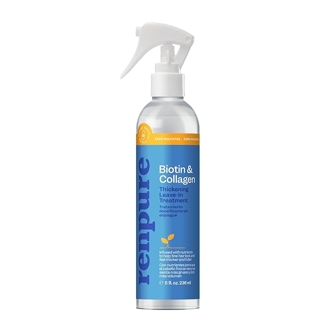 Renpure Biotin & Collagen Leave-In Conditioner Treatment, For a Fuller, Thicker Look That Shines, Biotin Hair Spray Leave In Conditioner For Fine, Thin or Limp Hair, Vitamin B7, Collagen - 8 Fl Oz