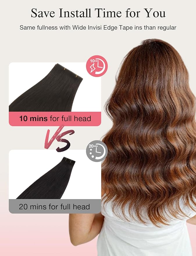 DOORES Invisi Edge Tape in Wide Hair Extensions Human Hair, Dark Brown 4PCS Injection Tape ins 20g 14 Inch, Virgin Human 3 Inch Wide Injected Extensions Invisible