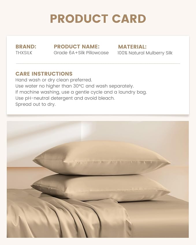 THXSILK 100% Mulberry Silk Pillowcase for Hair and Skin Health, Soft Breathable and Smooth Pillowcase with Hidden Zipper, Both Sides Premium Grade 6A+ Silk, 1pc (Standard 20"x26", Taupe)