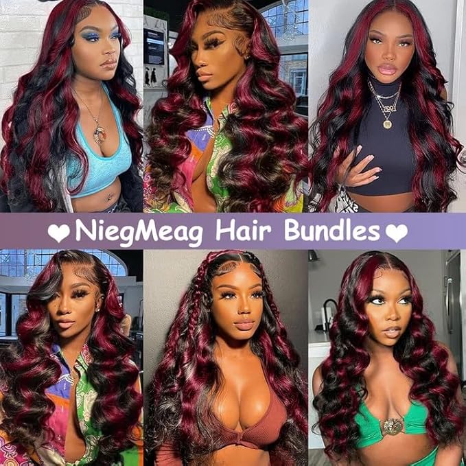 30 32 34 Inch 99j Bundles Human Hair Burgundy Body Wave Bundles 2 Tone Red and Black Bundle Grade 8A Brazilian Virgin Remy Hair Extensions For Woman