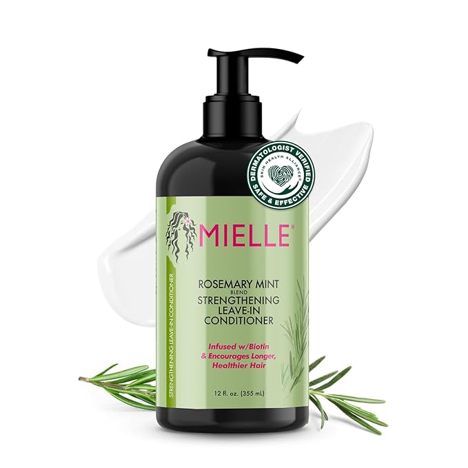 Mielle Organics Rosemary Mint Strengthening Shampoo and Leave-In Conditioner Infused with Biotin, Cleanses and Helps Strengthen Weak and Brittle Hair, 12 Ounces