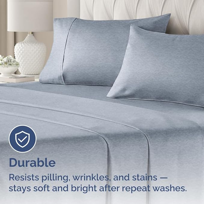 King Pillow Cases Set of 4 - Ultra Soft Hotel Quality Pillowcase Covers - Comfy, Cozy & Wrinkle Free - Shrinkage and Fade Resistant - Machine Washable Pillow Protectors - 4 Piece Set - Heathered Blue