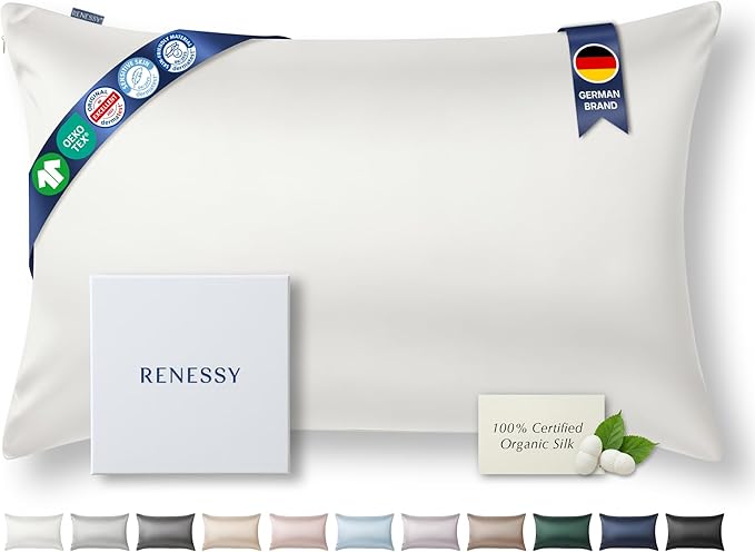 Premium Silk Pillowcase 100% Organic Mulberry Silk, 22 Momme, Grade 6A - Oeko-Tex Certified in Germany - Luxury for Hair & Skin, 1 Piece (King Size 20x36 Inches, White)