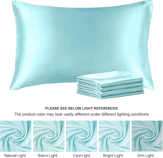 BEDELITE Satin Pillowcase for Hair and Skin, Super Soft Similar to Silk Pillow Cases 4 Pack with Envelope Closure, Cooling Pillowcases for Women Men (20"x30" Queen Size, Blue)