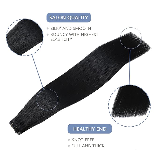 COOKAYU Invisible Tape in Hair Extensions, 18 Inch 40g 20pcs Jet Black Seamless Straight Invisible Extensions Human Hair Invisi Edge Tape ins