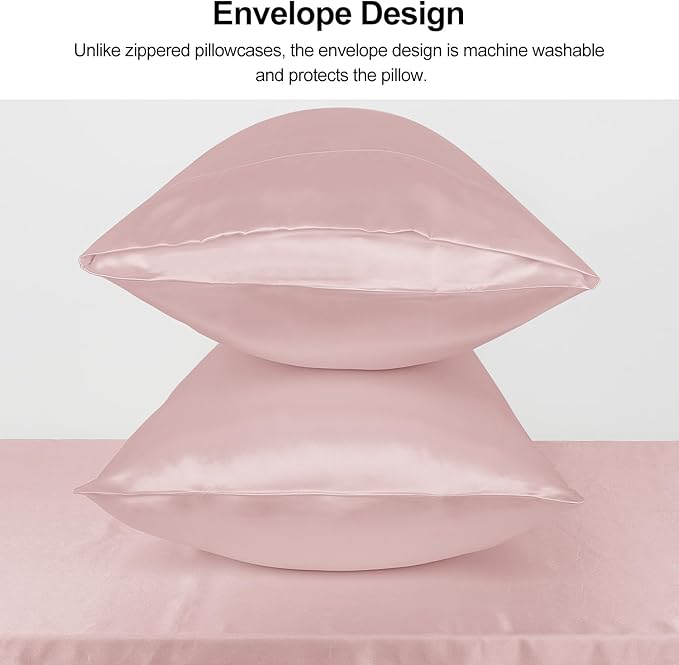 Lirex Satin Pillowcase for Hair and Skin, Super Soft and Cooling Similar to Silk, 2 Pack King Size 20"X 36" Pillow Cases with Envelope Closure, Gifts for Women Men, Light Pink
