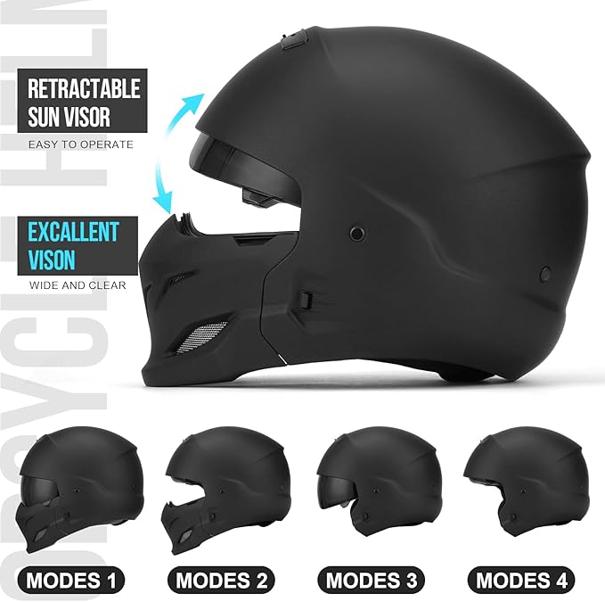 Full Face Motorcycle Helmet for Unisex-Adult Dirt Bike ATV Scooter Cruiser 3/4 Face Motocross Helmet Interchangeable Mouth Cover DOT Approved