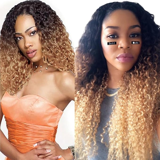 Honey Blonde Bundles Human Hair Ombre Blonde Curly Bundles 18 20 22 Inch Double Weft 3 Tone Brown and Blonde Bundle Niegmeag Brazilian Virgin Remy Hair Extensions