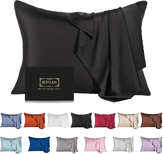 Mulberry Silk Pillowcase for Hair and Skin,King Size Cooling Silk Pillow Case with Hidden Zipper,Allergen Proof Dual Sides Soft Breathable Smooth Silk Pillow Cover for Women(King,Black)