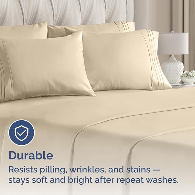 Queen Pillow Cases Set of 6 - Ultra Soft Hotel Quality Pillowcase Covers - Comfy & Wrinkle Free - Shrink, Stain and Fade Resistant - Easy-Care, Machine Washable Pillow Protectors - 6 Pcs Set - Cream