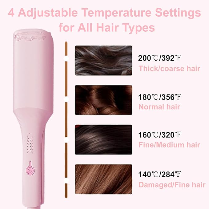Waver Hair Crimper, 1.25 Inch Curling Wands with Ceramic 3 Barrels, 4 Temp Settings, Heat Resistant Glove, Fast Heating Crimper Hair Iron for Short and Long Hair (Pink)