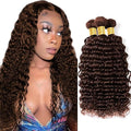 Brown Deep Wave Bundles Human Hair Color 4 Bundle Niegmeag Virgin Soft and Sikly Remy Hair 3 Bundles 16 18 20 Inch Double Weft Color 4 Deep Wave Bundle