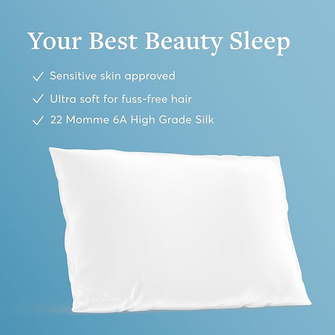 White Silk Pillow Case, Fits Standard Queen Pillow, 100% Mulberry Silk Pillowcase 22mm, 6H High-Grade Fibers, 100% Silk Pillowcase for Healthy Skin & Hair