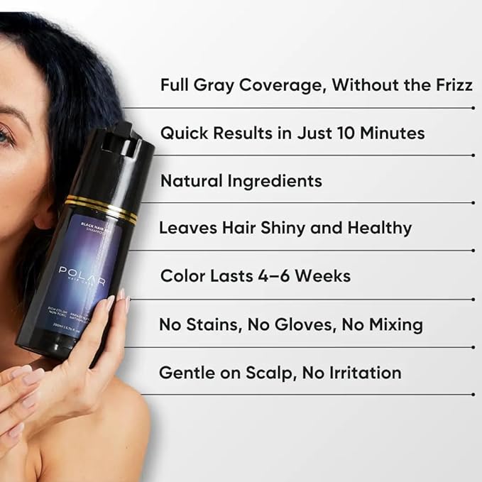 POLAR HAIR CARE Natural Vegan Semi Permanent Hair Dye Shampoo Kit for Gray Hair, Women & Men (Dark Brown), USA 6.76 Fl Oz.