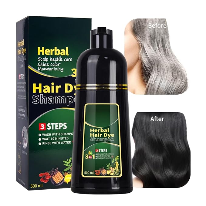 Purple Hair Dye Shampoo 3 in 1 Herbal Natural Dye Cover Gray, for Women/Men Hair Color for Grey Coverage (Purple)