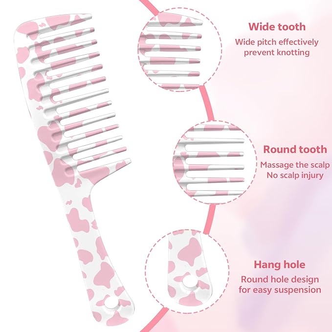 Wide Tooth Comb,Effortless Tangle Removal for Curly, Wet, Long Hair Wet,Cute Aesthetic Design for Women Men and Girls (Pink-11)