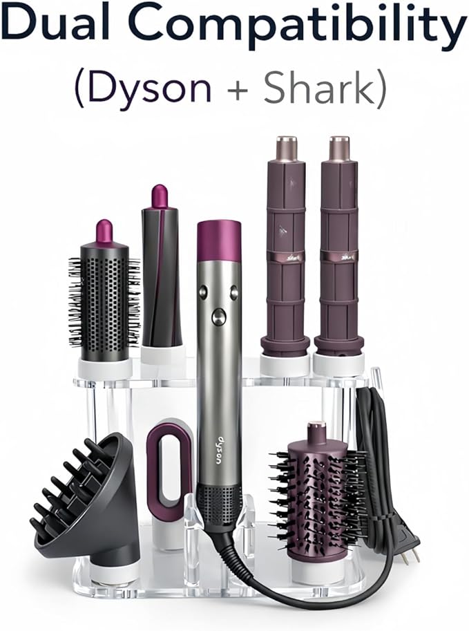 Dyson Airwrap Holder by Chorten Nyima, Dyson Airwrap Organizer with 8 Slots, Clear Acrylic Stand for Shark Hair Dryer Holder, Wall-Mounted or Freestanding with Silicone Pads Bathroom Vanity Table