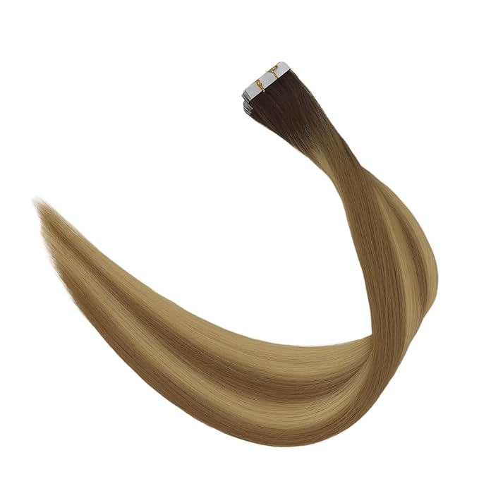 Full Shine Intact Virgin Tape in Hair Extensions Ombre Color 3/8/22 Invisible Injection Human Hair Tape in Extensions 18Inch Seamless Double Sided Tape ins Human Hair Extensions 10Pcs 25Gram
