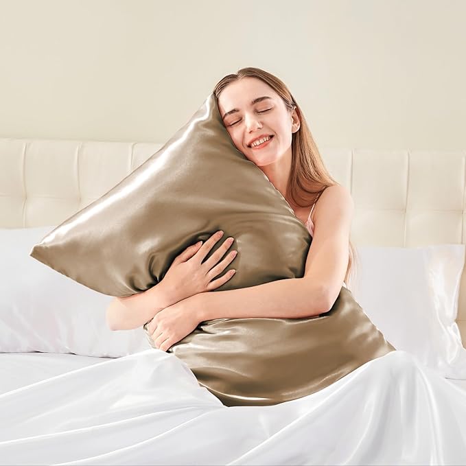 BEDELITE Satin Body Pillow Cover, Super Soft and Cooling Body Pillow Pillowcase for Hair and Skin, Breathable Silky Full Long Pillowcase Cover(20"x54", Tawny Brown)