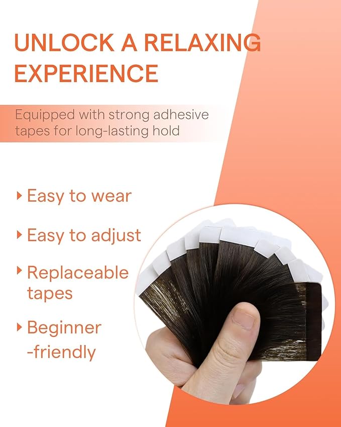 Sunny Hair Tape in Hair Extensions Real Human Hair Invisible Remy Hair Extensions Tape ins for Women Dark Brown 20 inch 25G