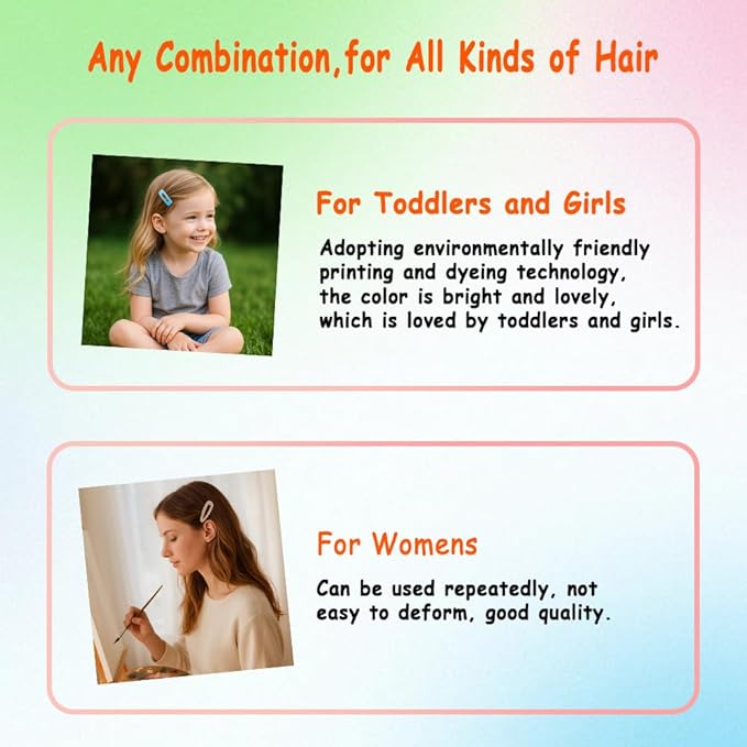 144Pcs 2 Inch Hair Snap Clips for Girls, Kids, and Toddlers – Colorful Snap Hair Clips for Girls(6 Styles and 12 Assorted Colors)