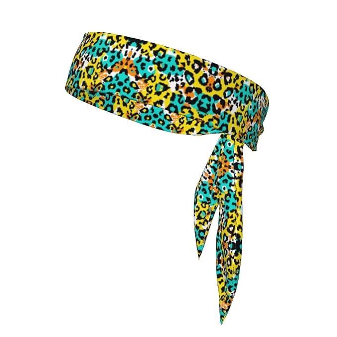 Boys Girls Turquoise Green Yellow Cheetah Leopard Print Sports Sweat Bands Boho Style Beauty Skinny Hair Band Headdress for Sports Fitness Shower