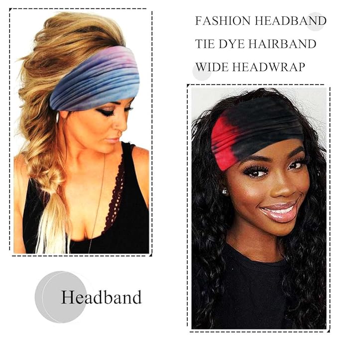 Wide Headbands Stretch Turban Knotted Hairbands Elastic Yoga Workout Sweatband Running Sport Head Scarf Large African Head Wraps for Women 4 Pcs (Set F)