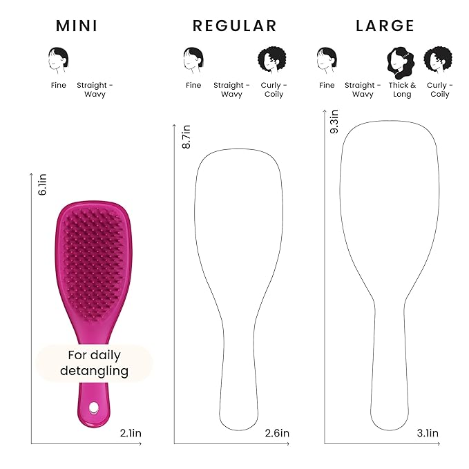 Tangle Teezer Ultimate Detangler Hairbrush, Eliminates Knots & Reduces Breakage, Mini Hair Brush for Travel, Small Hands & All Hair Types, Electric Raspberry
