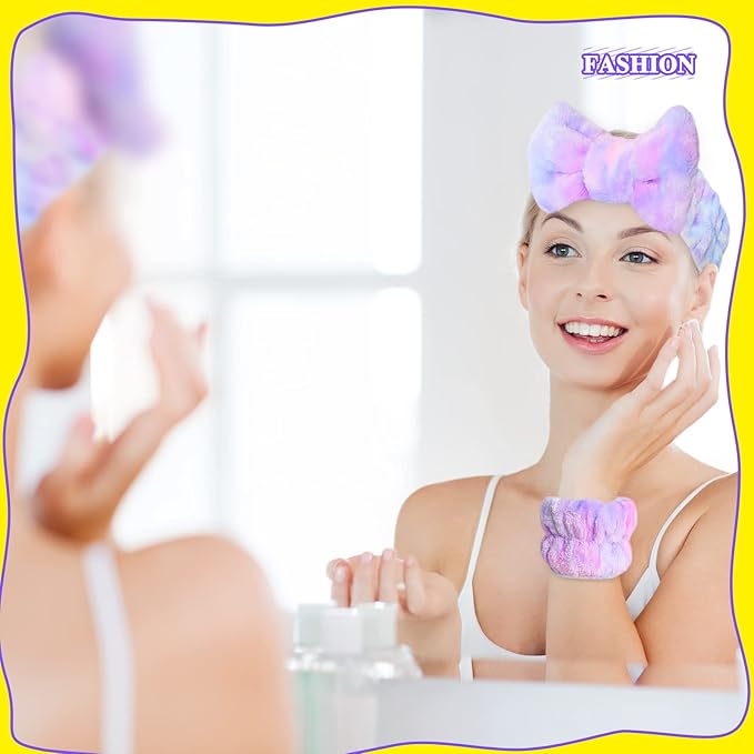 WSYUB Face Washing Headband and Wristbands Set, Headband and Writ Bands for Washing Face,Spa Headbands for Girls, 9pcs