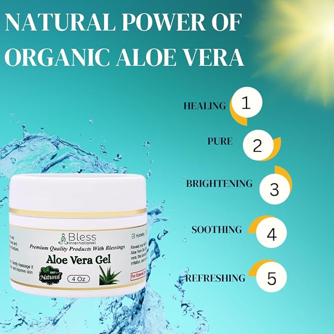Bless International-Organic-Aloe-Vera-Gel 96%-Pure-Freshly-Made-Within-12-Hours-Of-Harvest Perfect-For-Face-Body-Scalp-&-Hair-Hydration Soothing-Moisturizer-For-Sunburn-And-After-Sun-Care-4-oz