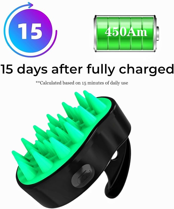 Sonic Scalp Scrubber- Electric Scalp Massager for Hair Growth, Water Resistant Vibrating Head Massager & Dandruff Removal, Scalp Exfoliator (Black-Green), 4.5 Ounce