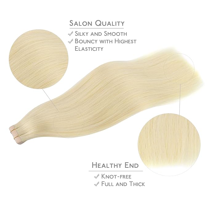WENNALIFE Tape in Hair Extensions Human Hair, 20pcs 50g 22 inch Bleach Blonde Remy Hair Extensions Straight Human Hair Tape in Extensions Skin Weft Tape Extensions Human Hair