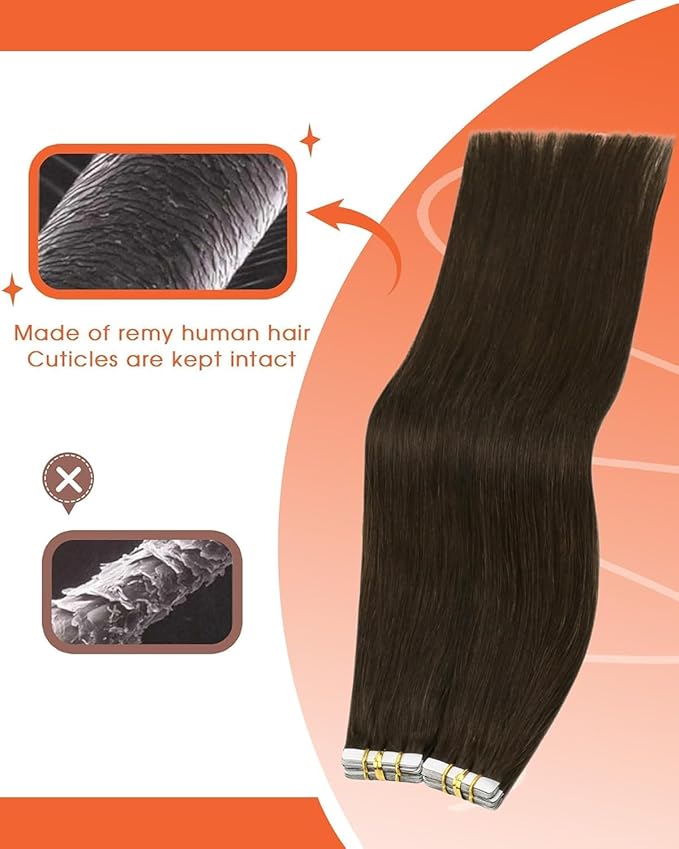 Sunny Hair Tape in Hair Extensions Real Human Hair Invisible Remy Hair Extensions Tape ins for Women Dark Brown 20 inch 25G