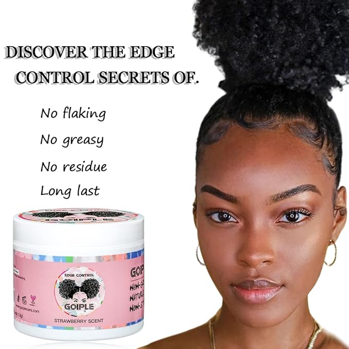 Goiple Edge Control Wax for Women Strong Hold Non-greasy Edge Smoother Strawberry Scent (4oz Edge Control + 0.7oz Travel Szie Edge Control Wax + Edge Brushes*2+Tie Band*2)