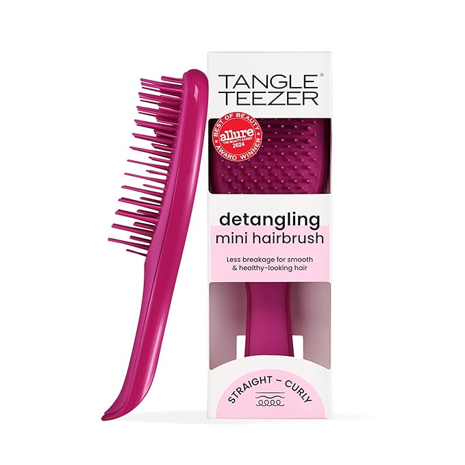 Tangle Teezer Ultimate Detangler Hairbrush, Eliminates Knots & Reduces Breakage, Mini Hair Brush for Travel, Small Hands & All Hair Types, Electric Raspberry