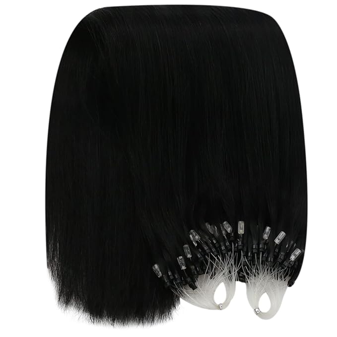 YoungSee Micro Bead Hair Extensions Real Human Hair Black Microlink Hair Extensions Human Hair Jet Black Beaded Hair Extension 24 Inch Micro Hair Extension Remy Hair Natural for Long Hair 50s 50g