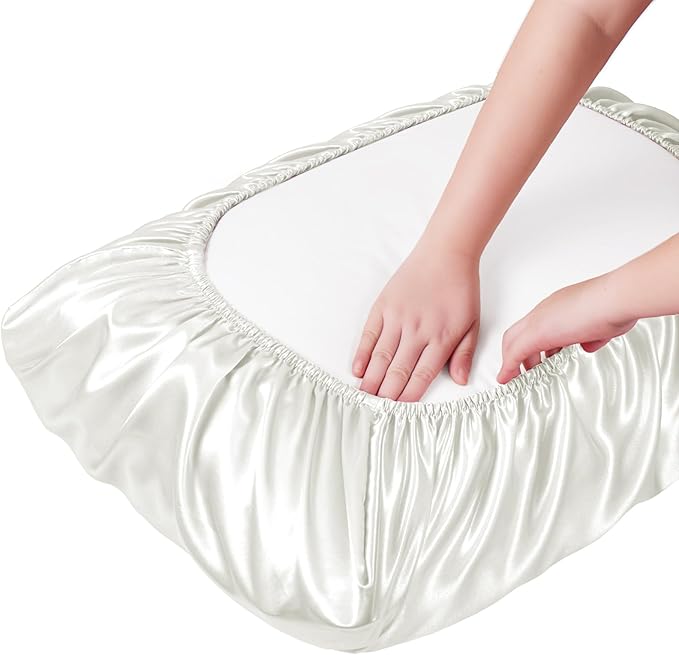 Manyshofu Satin Pillowcases for Hair Protection - 2Pcs White Pillow Cases, Elastic Band Standard & Queen Satin Pillowcases Luxury Silky Pillow Cases Travel Pillow Covers