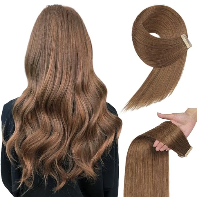 Human Hair Tape in Extensions, Medium Brown Hair Extensions Real Human Hair 20 Inch 20pcs Remy Straight Tape ins Invisible Tape in Hair Extensions Human Hair (10#,20 Inch)