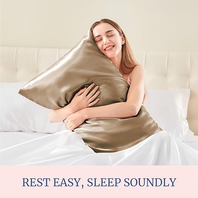 BEDELITE Satin Pillowcase for Hair and Skin, Super Soft and Cooling Similar to Silk Pillow Cases 2 Pack with Envelope Closure, Gift for Women Men(20"x30" Queen Size, Tawny Brown)