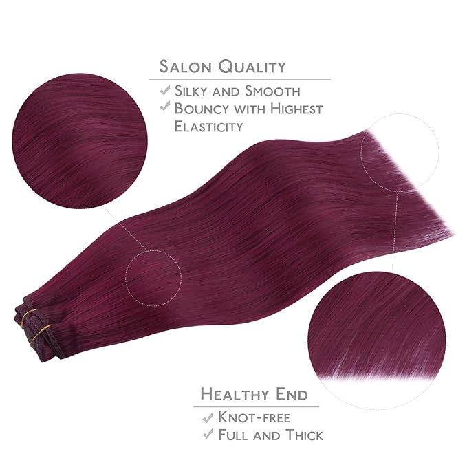 WENNALIFE Clip in Hair Extensions, 150g 22 Inch 9pcs Light Burgundy Remy Hair Thicker Double Weft Extensiones De Cabello Humano Con Clip Ins Straight Full Volume