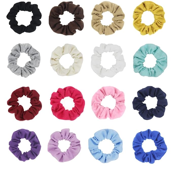 SUSULU Pack of 16pcs Soft Hair Scrunchies Single Jersey Solid Color Ponytail Holders Elastic Hair Ties for Women Accessories