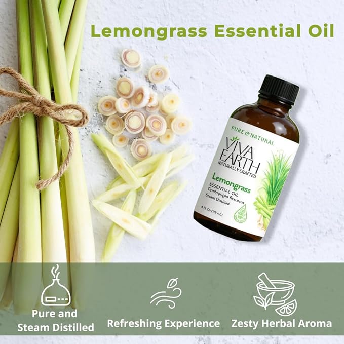 Lemongrass Essential Oil – Pure and Natural with a Bright, Citrus-Fresh Aroma for Diffusers, Aromatherapy, Hair and Skin Care, Soap and Candle Making – with Dropper, 4 oz