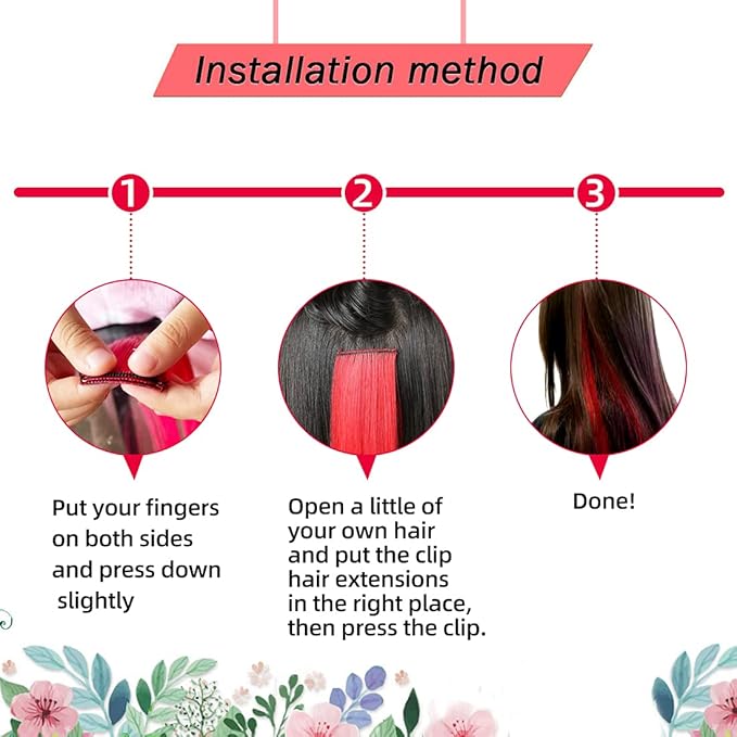 Black Hair Extensions Clip in for Kids Girls, 10 Pieces 22 Inch Long Straight Colored Streak Synthetic Accessories Hairpiece Clip ins, Play Party Highlights