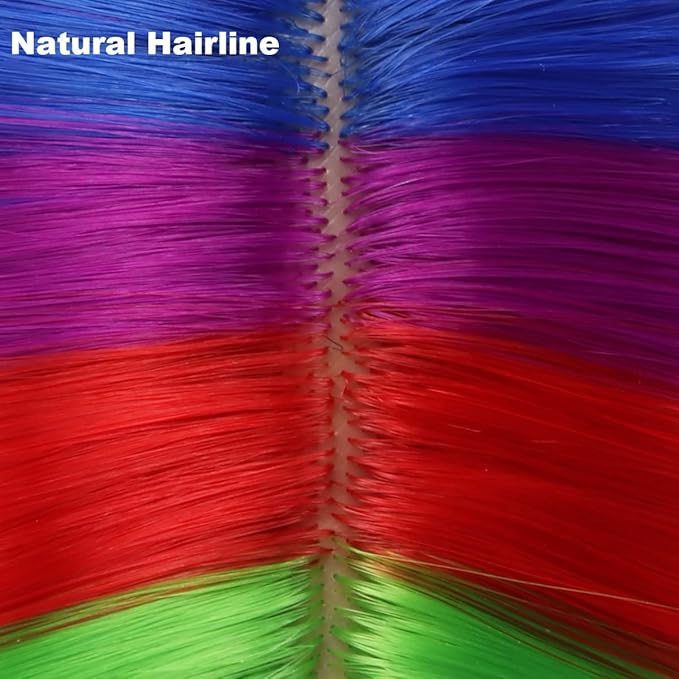 BERON 14 Inches Rainbow Wig with Bangs Short Curly Synthetic Wig for Women Cosplay Daily Party Hairnet Included