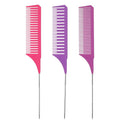 3Pcs Highlighting Comb Professional Hair Dye Combs 3 Sizes Highlight Comb Weaving Combs with Long Stainless Steel Rat Tail for Home and Salon(Purple, Magenta, Purple)