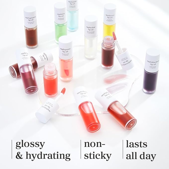 NOONI Korean Lip Oil - Appleginseng | Lip Stain, Long-Lasting, Moisturizing, Plumping, Revitalizing for Dry Lips, Waterproof, No Peel Off, Korean Lip Tint, Stocking Stuffers, Cute Things, 0.12 Fl Oz